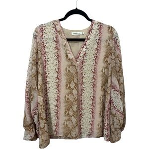 Julia James Adrienne Cream and Pink Relaxed Blouse Snakeprint Long‎ Sleeves